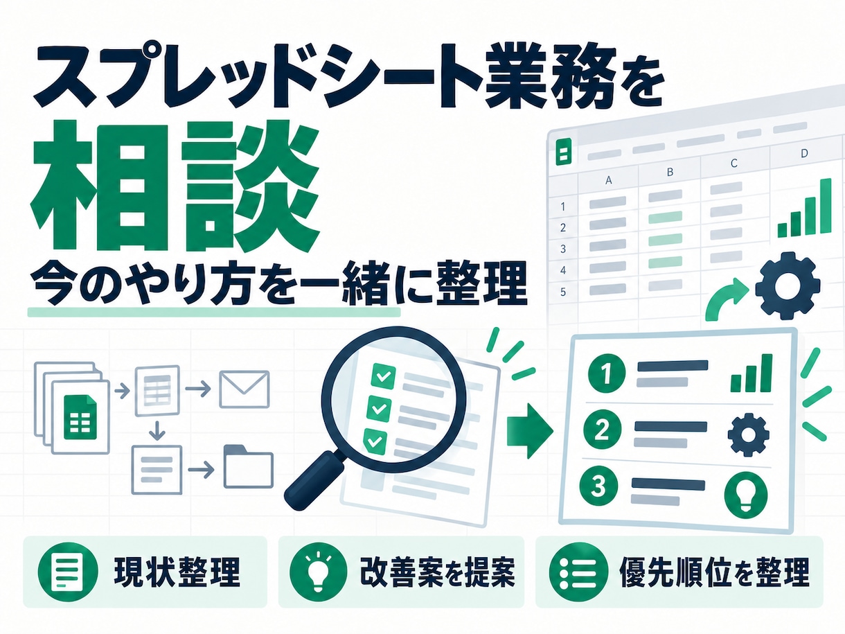 スプレッドシート業務の改善相談に乗ります 現状を整理し無理なく改善できる方法をご提案 イメージ1