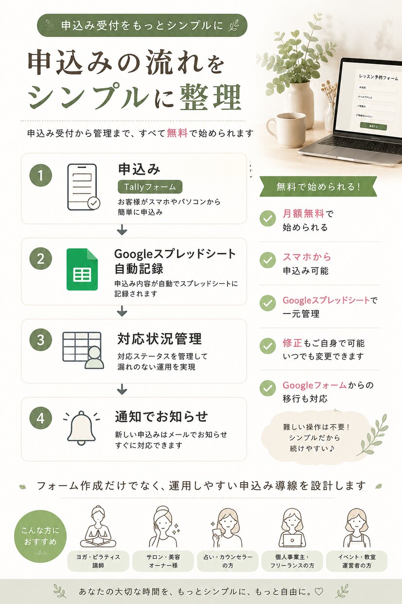 海外風おしゃれ予約フォームを丸ごと作ります 現役ヨガ講師×事務15年が最新ツールで構築 イメージ10