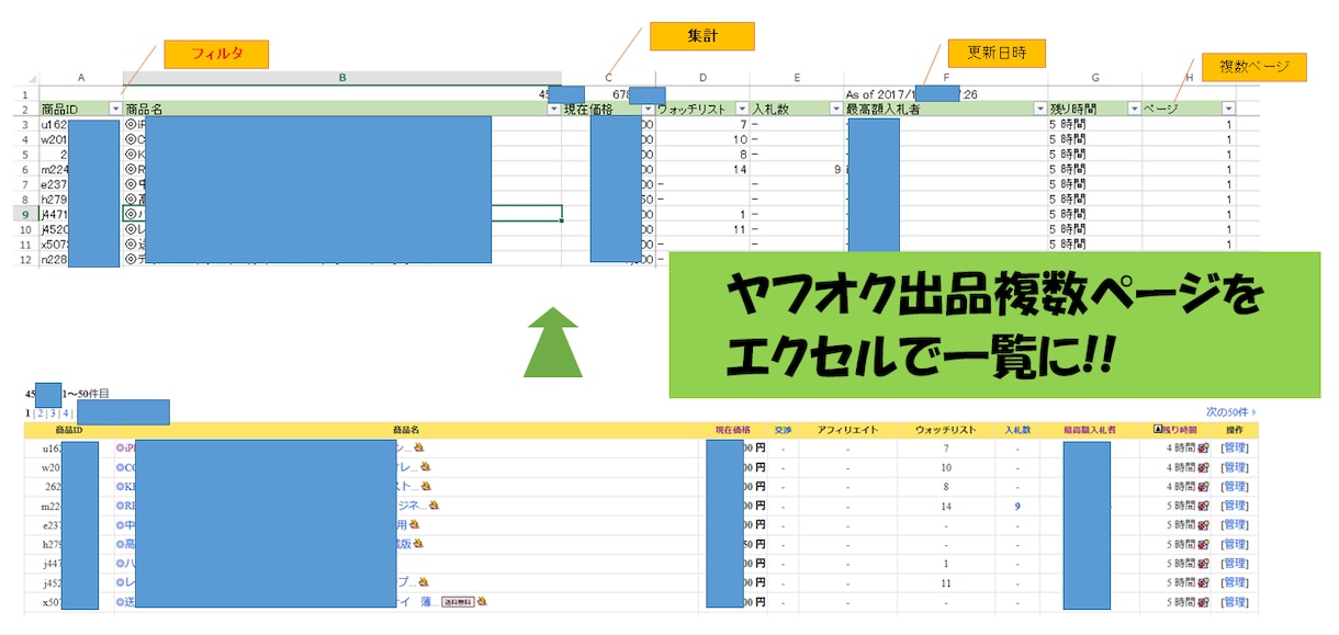 ヤフオク出品情報をエクセルに取り込みます ヤフオクで出品されている方（特に出品数の多い方） イメージ1