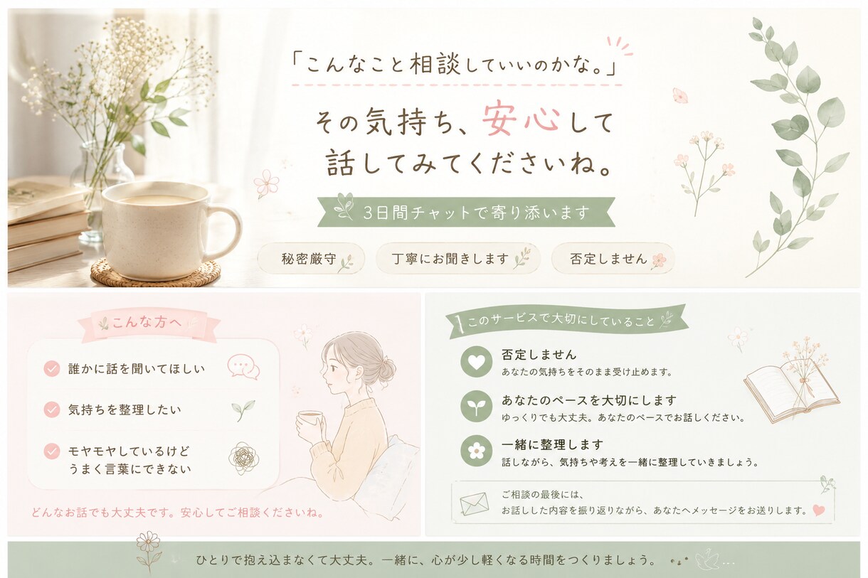 ゆっくりお話できます 「こんなこと相談していいのかな。」そのままお話しください。 イメージ2