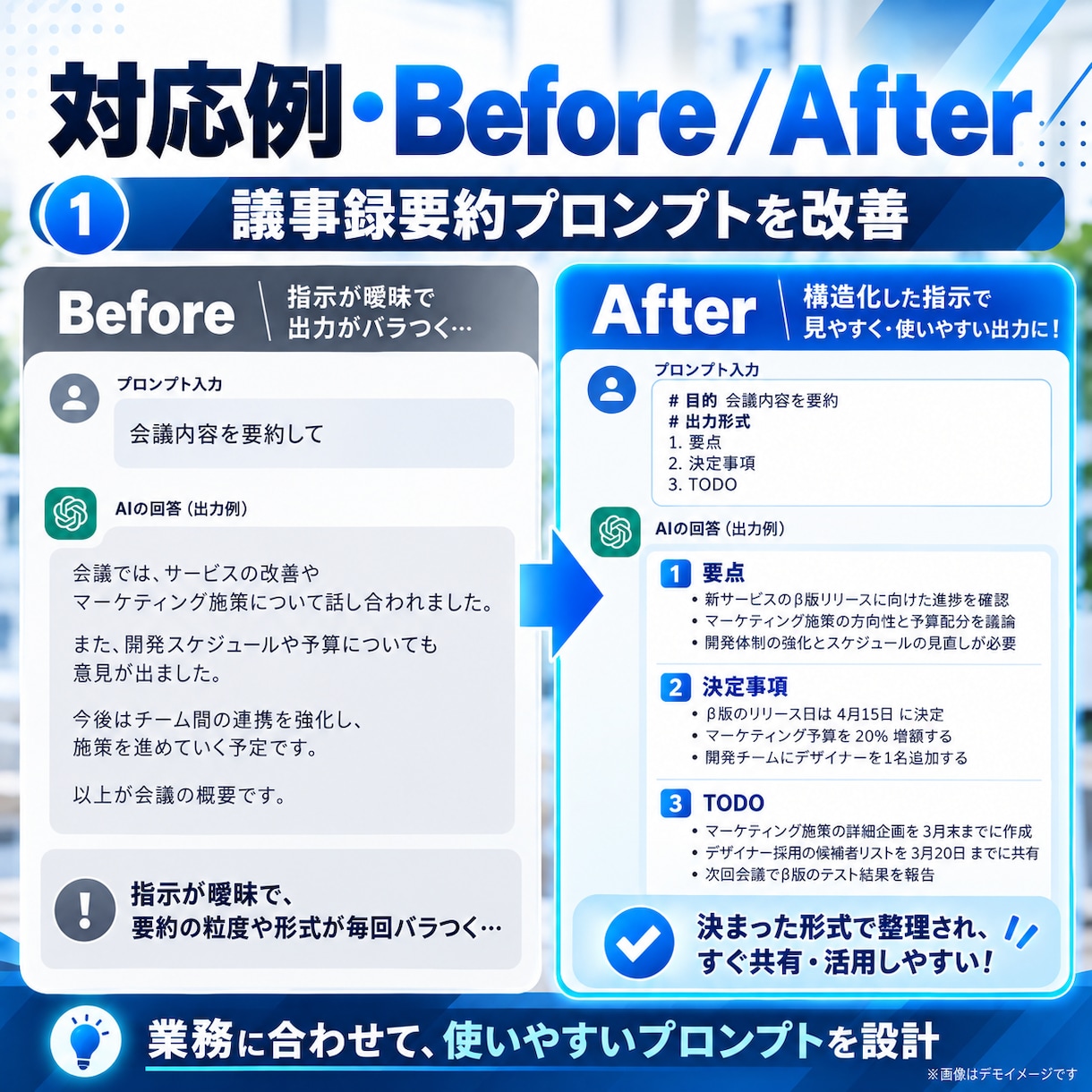 ChatGPT等の業務用プロンプトを作成します 日々の業務に合わせた実用的なAI指示文を設計 イメージ3