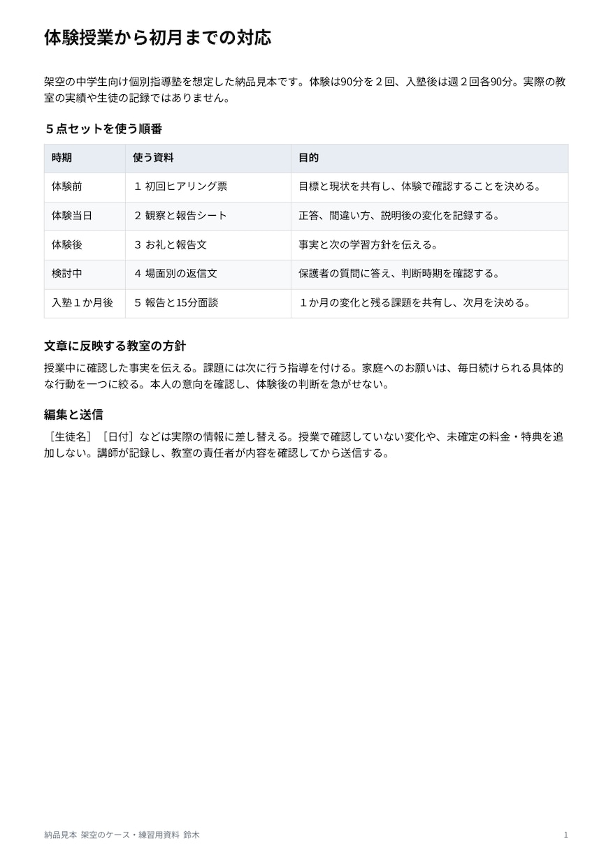 塾の体験授業から入塾初月の保護者対応を整えます 現役教室長が報告文と面談の進め方を５点で作成 イメージ3