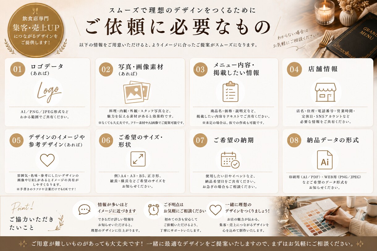 飲食店専門！メニュー・チラシ・POPを制作します お店の魅力を伝え「また来たい」に繋がるデザインをご提案します イメージ6