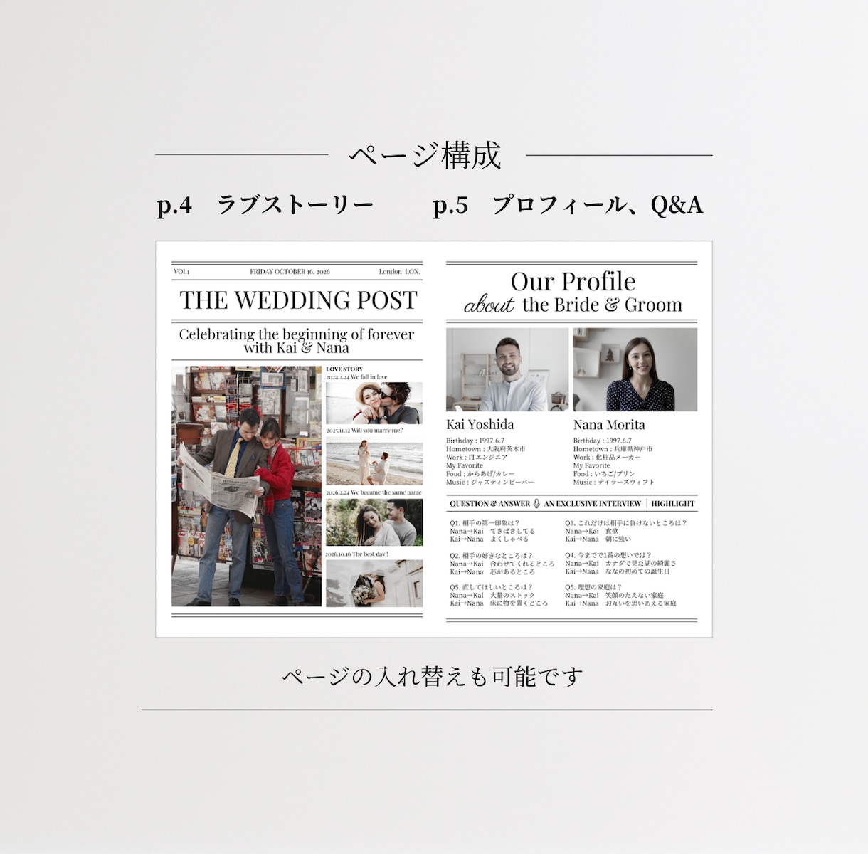 海外雑誌風⌇結婚式プロフィールブック作れます 【全8P】表紙2種類から選べる！CANVA操作&印刷ガイド付 イメージ9