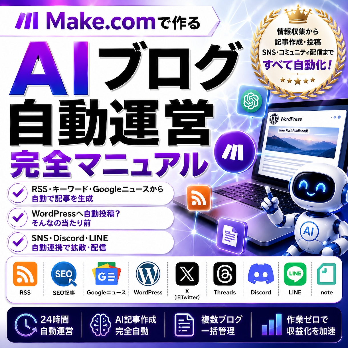 AIブログ自動運営が実現します ブログ記事作成・投稿、そしてSNS投稿まですべて自動化します イメージ1