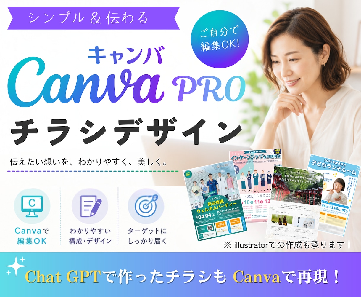 ご自分でも編集可能！Canvaでチラシ作成します Chat GPTで作成したチラシも、ブラッシュアップ可能！ イメージ1