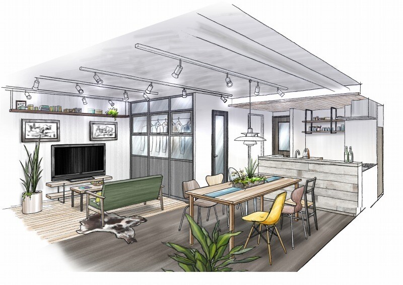 デジタル手描きマーカー調パース（複合空間）描きます 図面、参考画像を元に魅力的な空間を描きます。 イメージ8