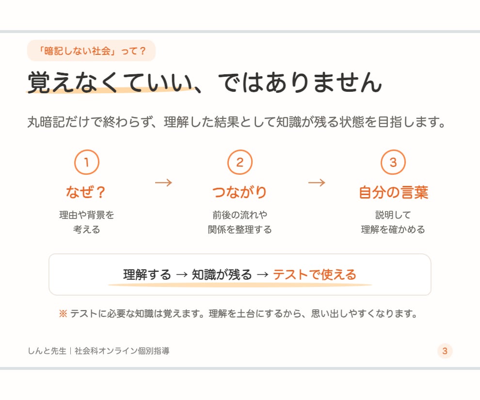 暗記に頼らない社会科をマンツーマンで教えます 指導歴10年｜丸暗記より理解を深める「分かる＆楽しい」授業 イメージ3