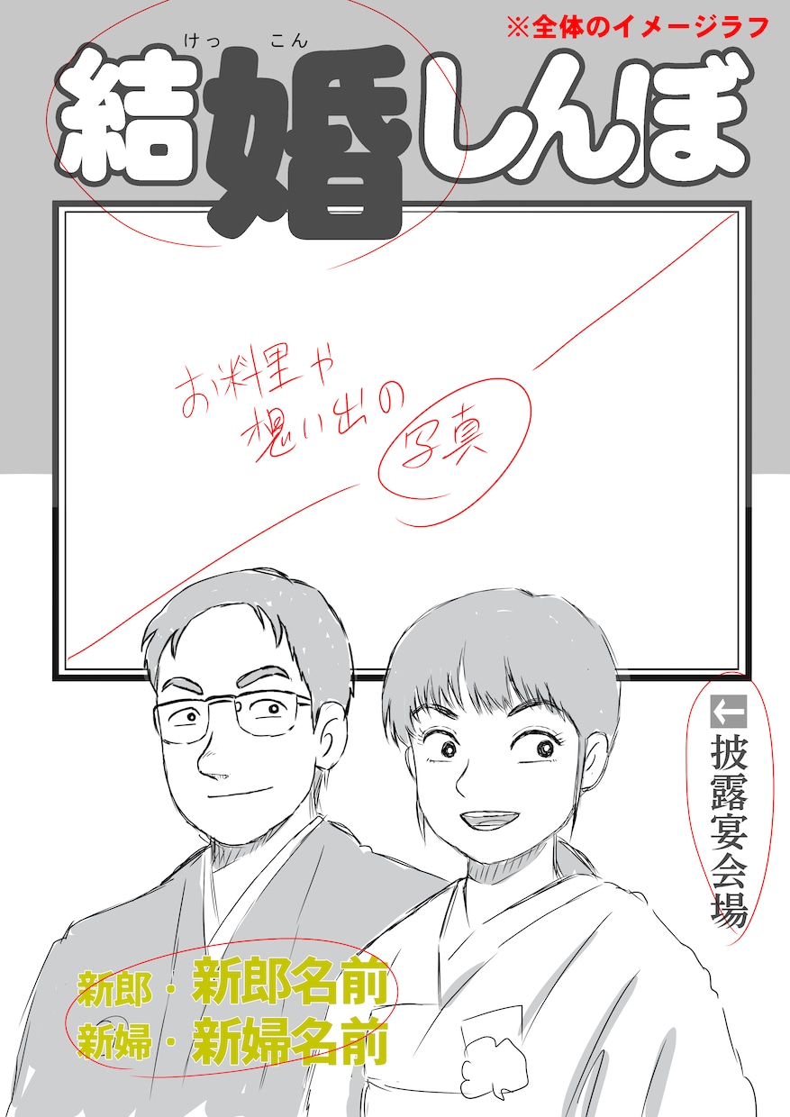 結婚式・披露宴用の似顔絵ウェルカムボード制作します ゲストが思わず写真を撮る☆SNS映えする一枚に仕上げます！ イメージ8