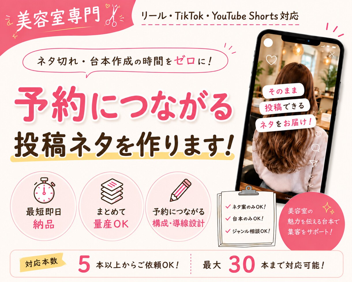 美容室専門｜予約につながる投稿ネタ作ります 最低5日分から1ヶ月分までまとめて制作します イメージ1