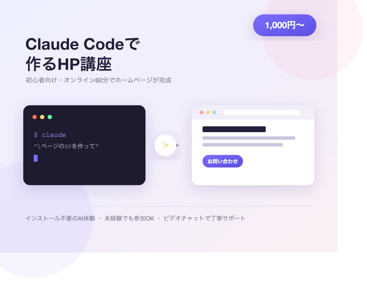 Claude CodeでHP作ります 初心者向け・インストールから1ページ完成まで イメージ1