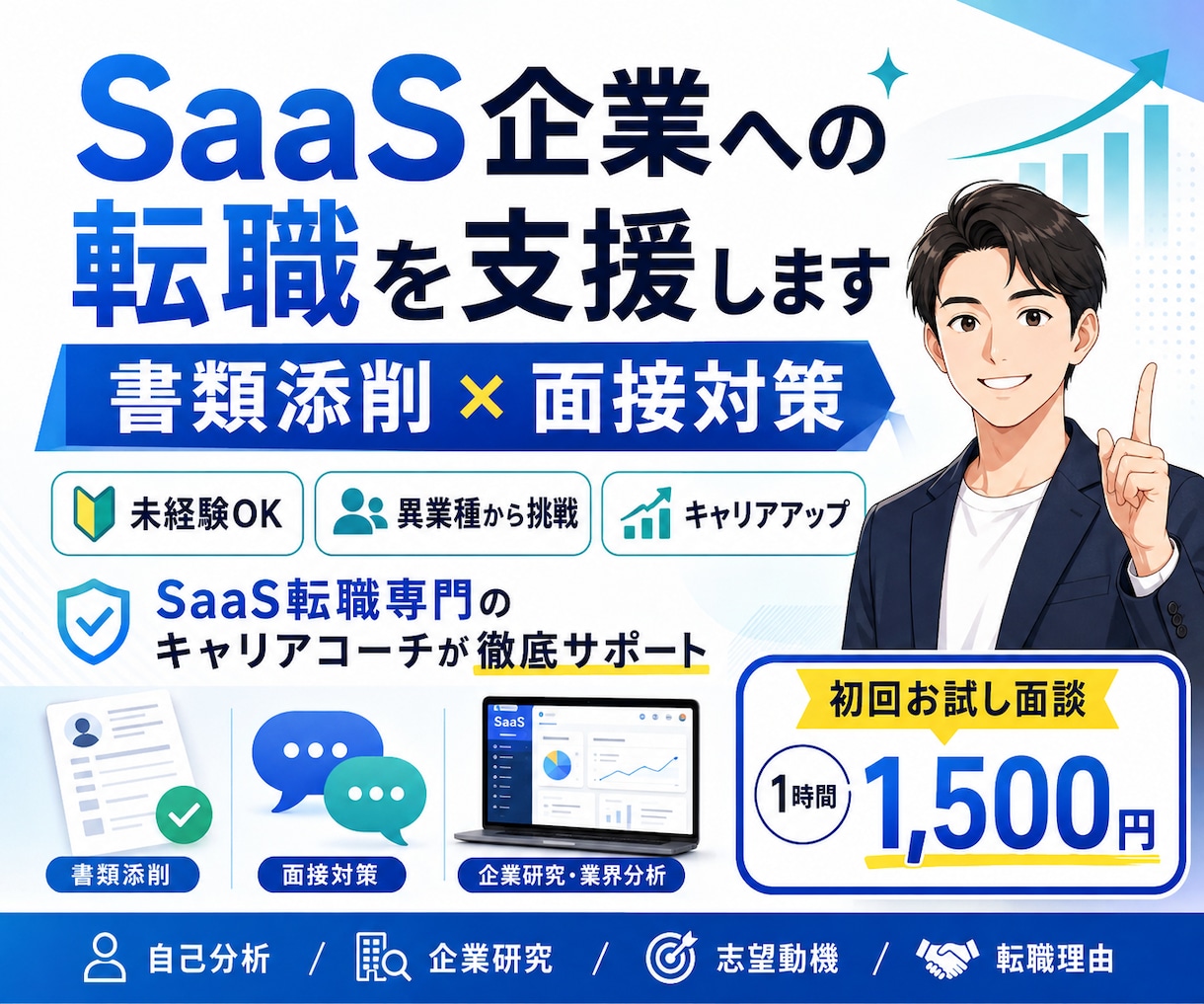 スポット支援_SaaS企業への転職を支援します ⁠【初回1500円】SaaS業界の転職対策を徹底サポート⁠！ イメージ1