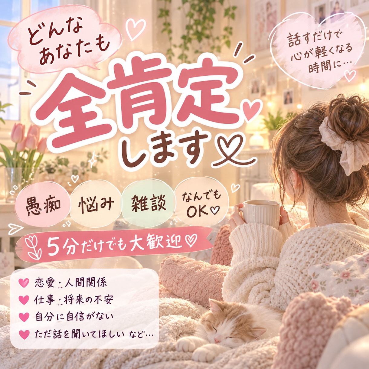 どんなあなたも全肯定します 愚痴も悩みも大歓迎♡あなたの気持ちに優しく寄り添います イメージ1
