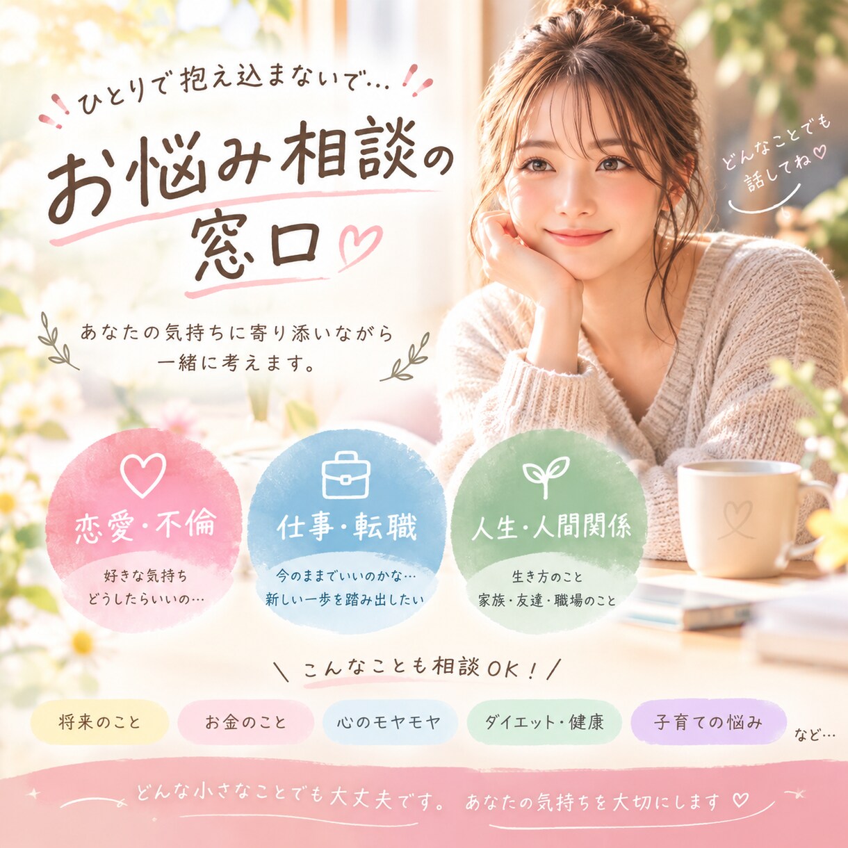 どんなお悩みも一緒に整理します 答えを急がず、あなたの気持ちから一緒に考えます イメージ1