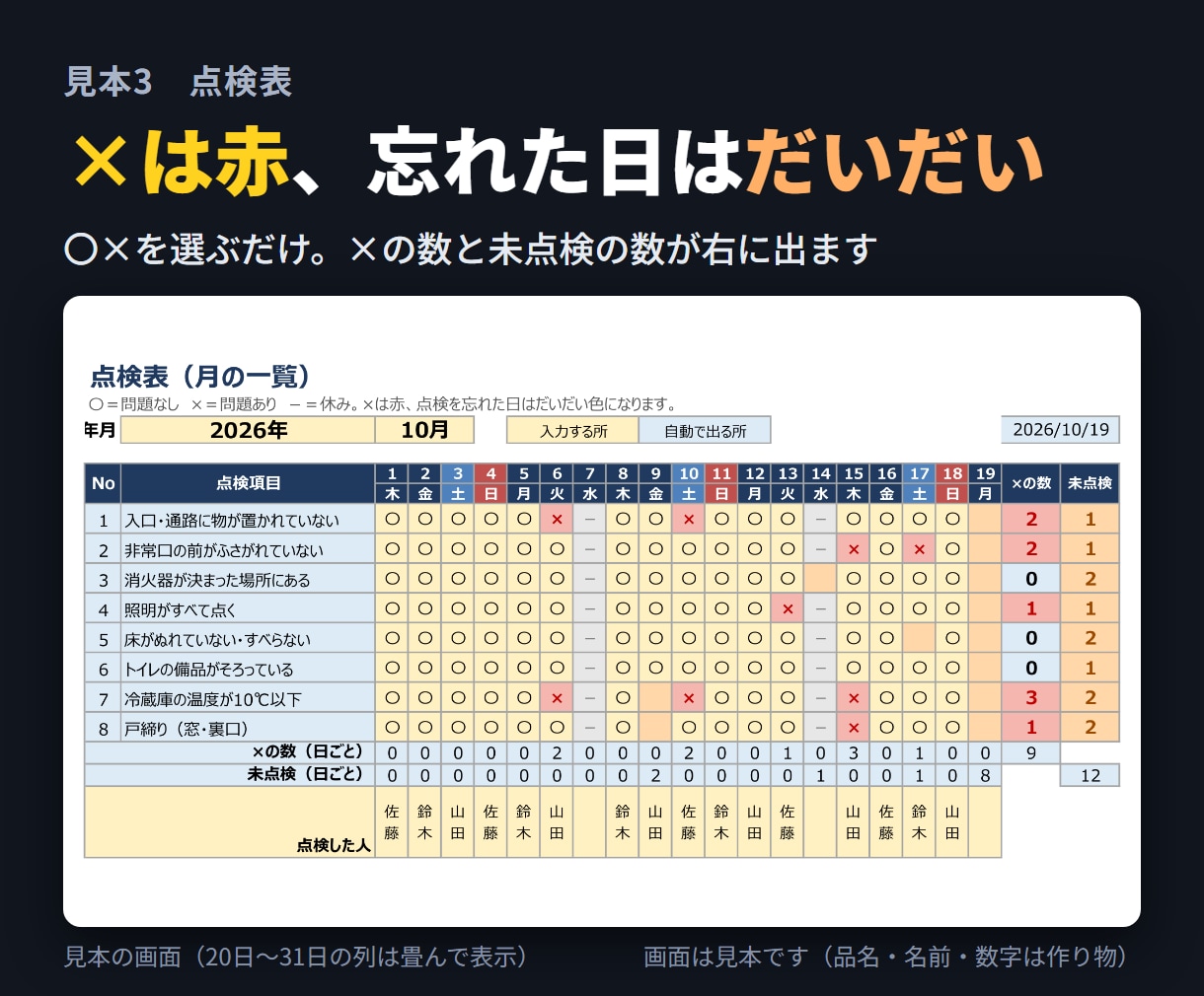 在庫・日報・点検の管理表をExcelで作ります 入れるだけで集計まで自動。迷わず使える表にします イメージ7