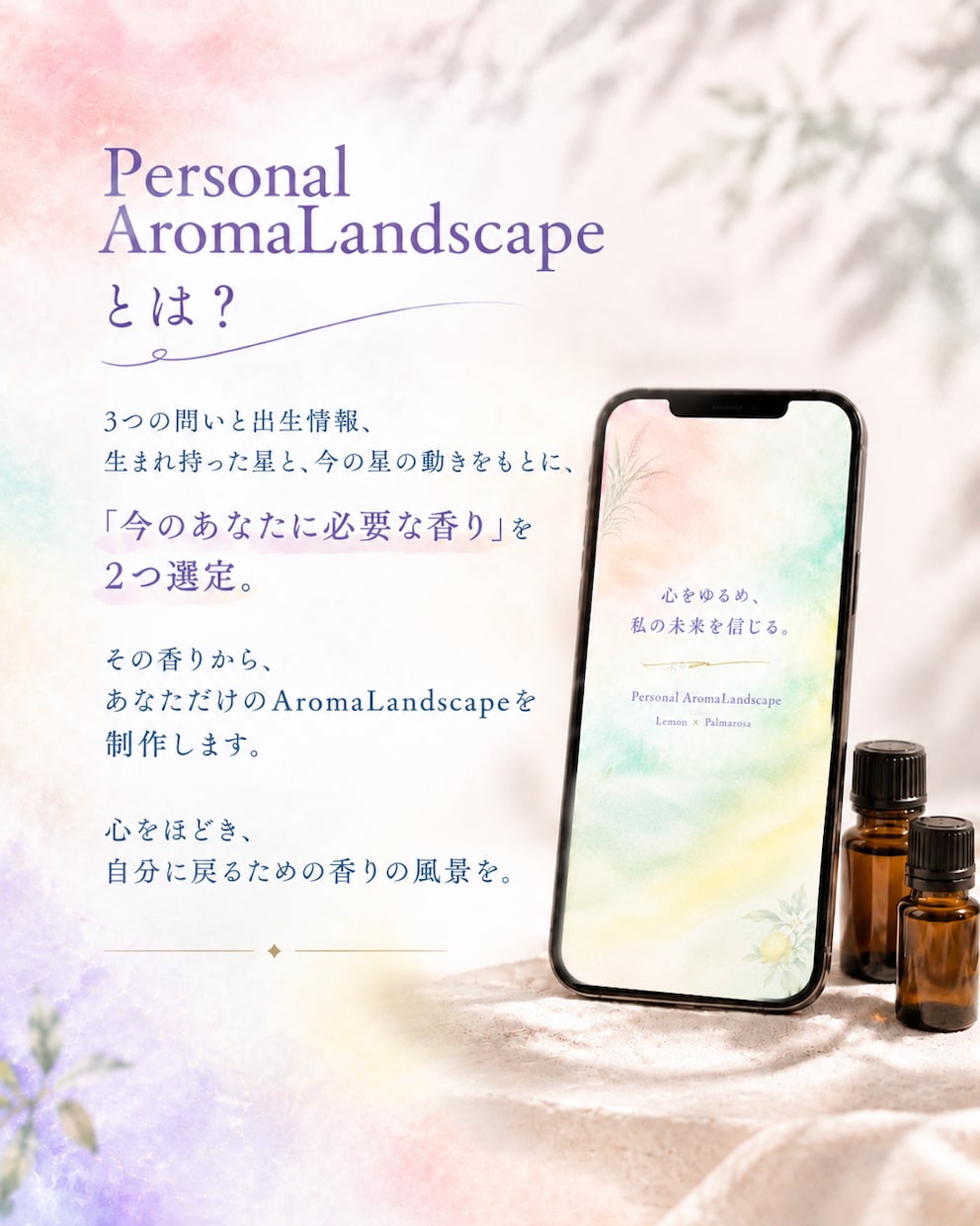 今のあなたに必要な2つの香りを選びます 3つの問いと星の動きから、今のあなたに合う香りを選定 イメージ2