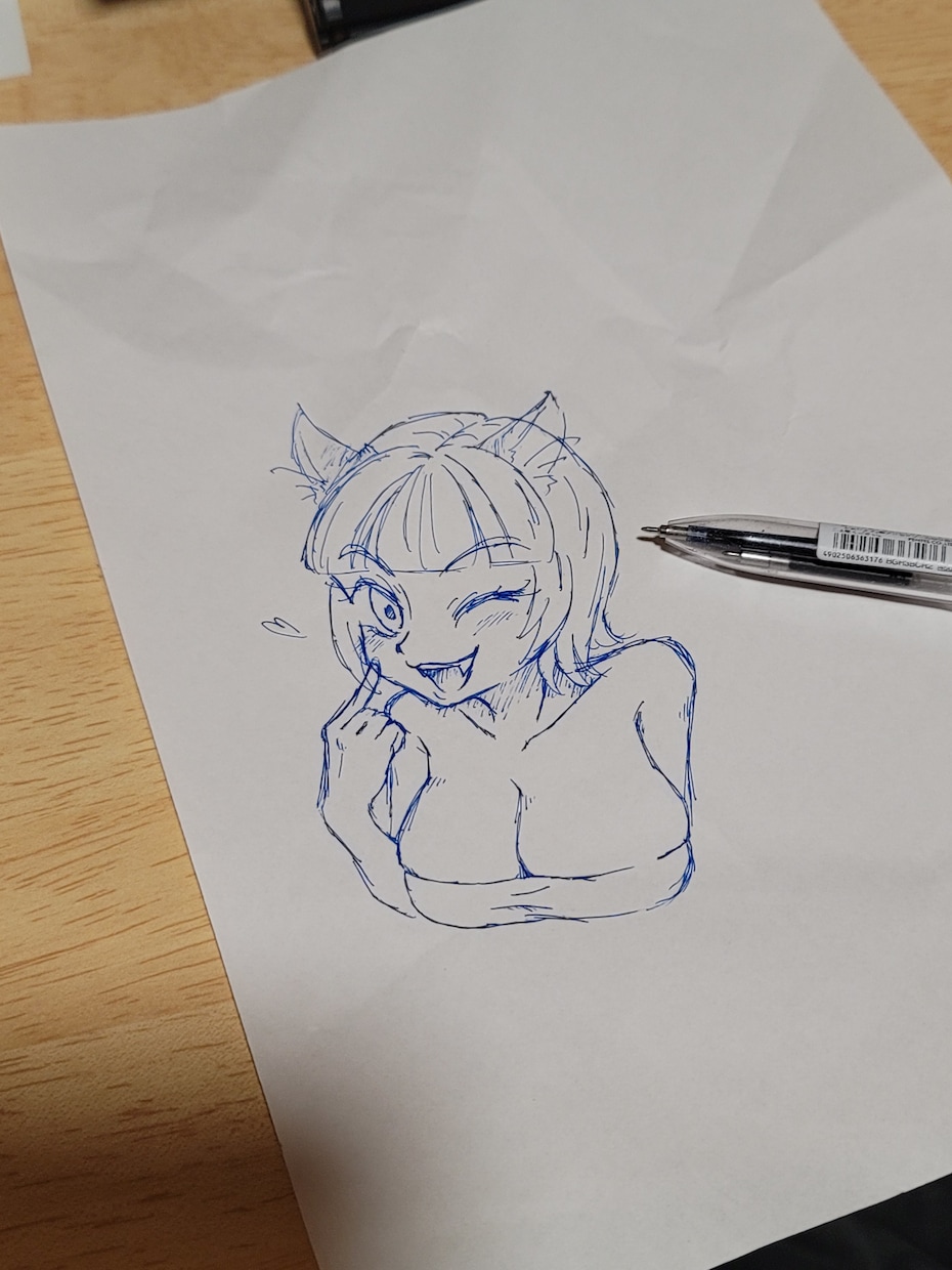 アナログでバストアップの線画イラスト描きます ほぼ一発描きでアナログならではの質感が特徴です イメージ2