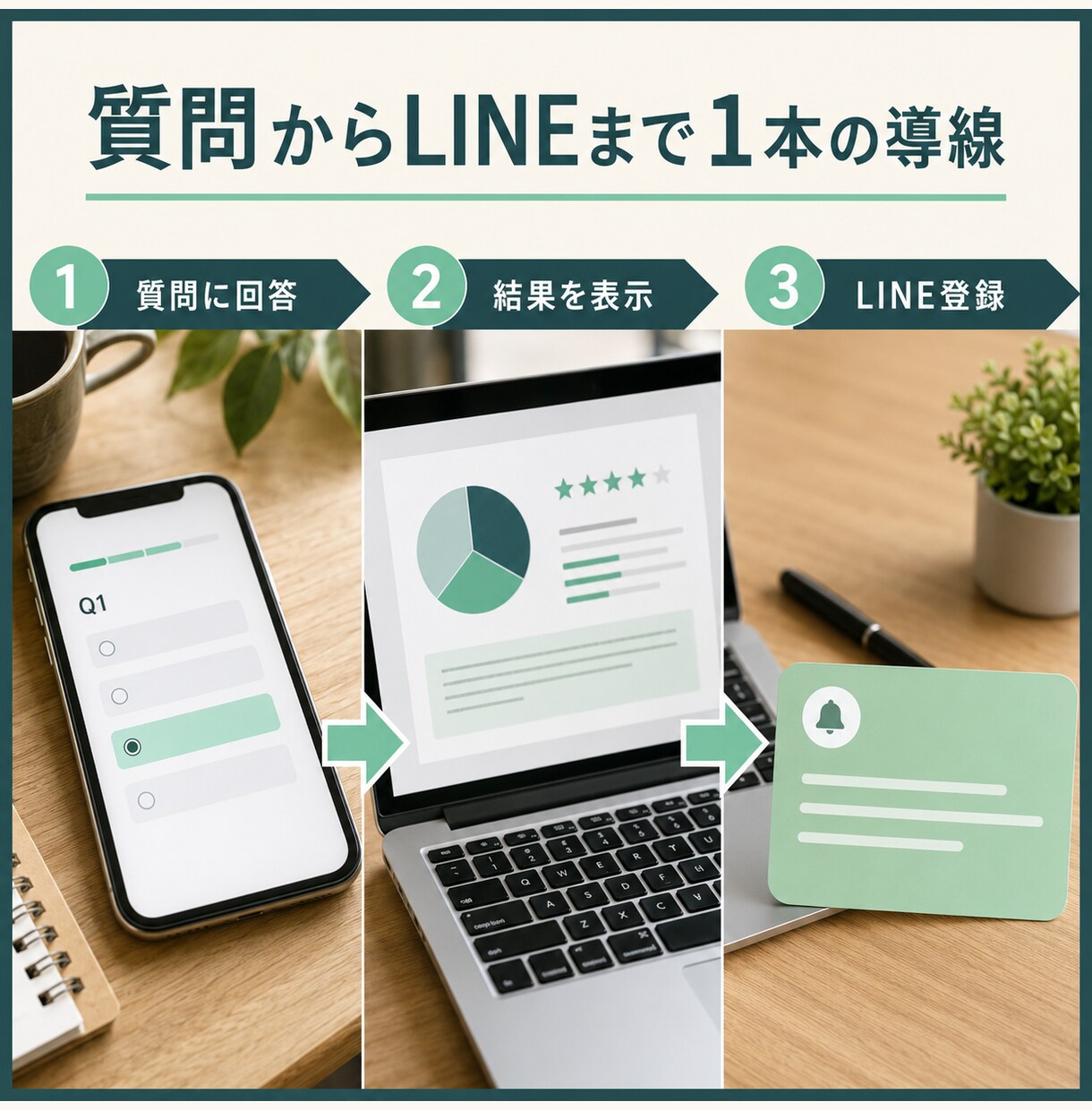 公式LINEの登録理由になる診断LPを制作します 7つの質問から結果表示、公式LINE登録まで自然に誘導 イメージ3