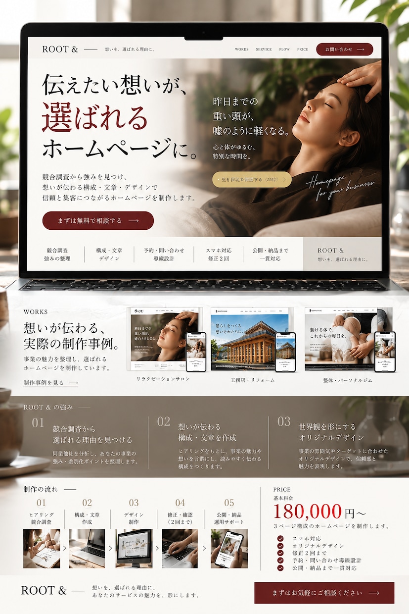 集客導線を考えたホームページを制作します 3ページ18万円｜構成・文章・デザインまで丁寧に対応 イメージ1