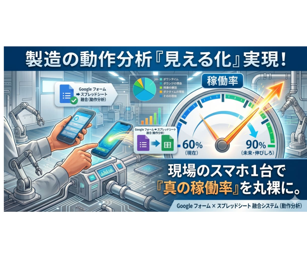 製造現場の動作分析　「見える化」実現します スマホ１台で真の稼働状況を丸裸に出来　分析します イメージ1