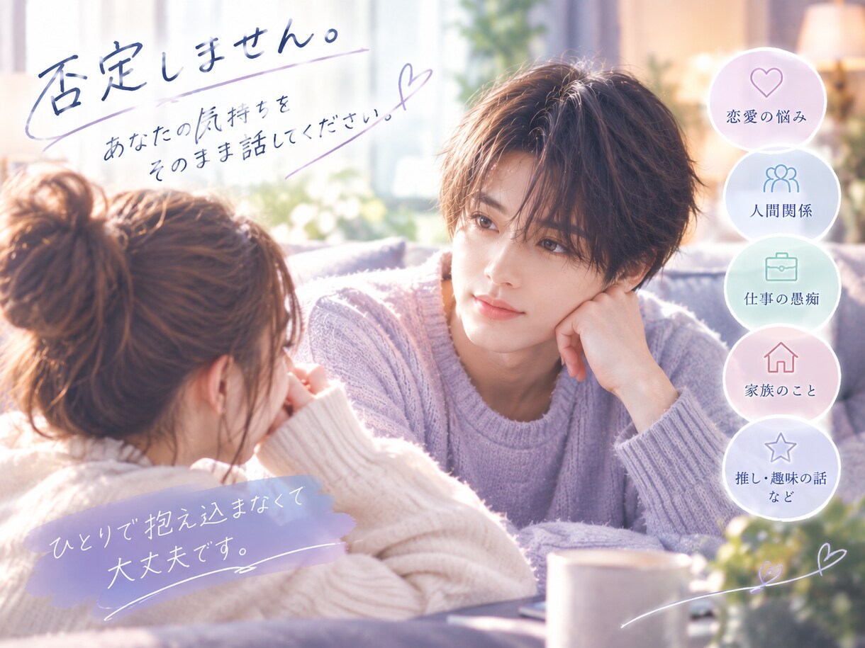 否定せずじっくり傾聴｜愚痴・悩み・モヤモヤ聞きます 誰にも言えない気持ちをあなたのペースで否定せずお聞きします。 イメージ3