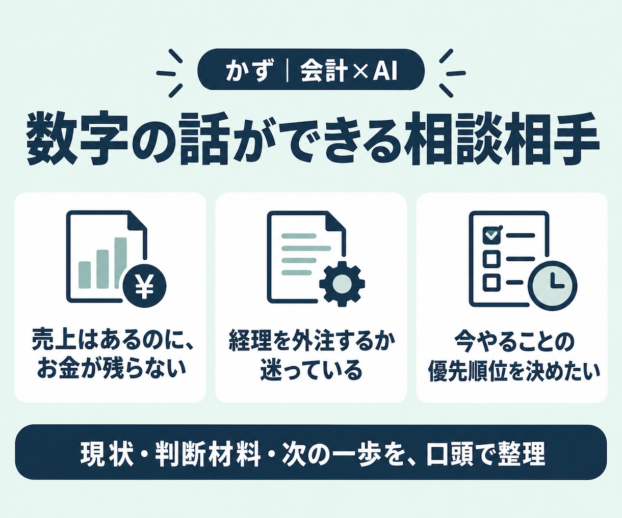 個人事業主のお金と経営の悩みを整理します 5〜10分も歓迎｜100円／分で次に確認することを整理 イメージ2