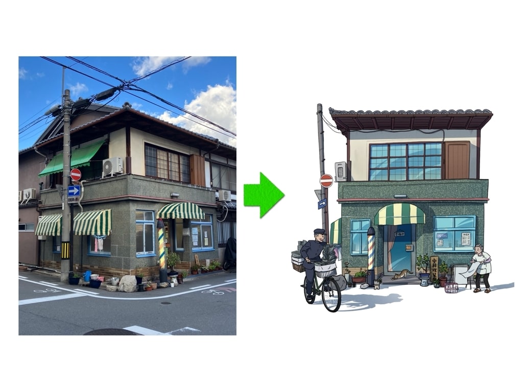 商店街や街並みを温かみのあるイラストにします 写真からノスタルジックな街角に イメージ3