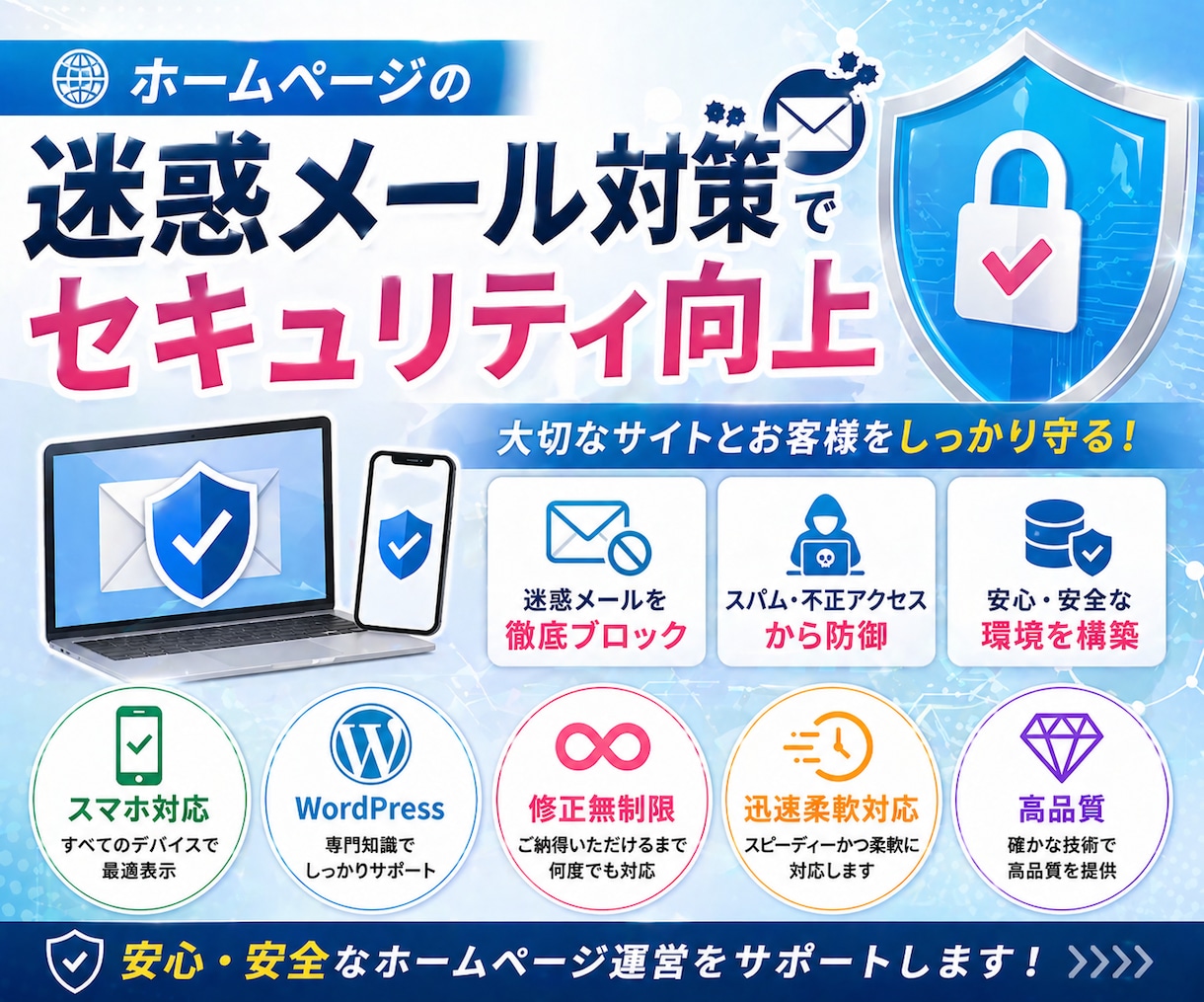 ホームページの迷惑メール対策します リキャプチャ、WordPressのセキュリティ、https化 イメージ1