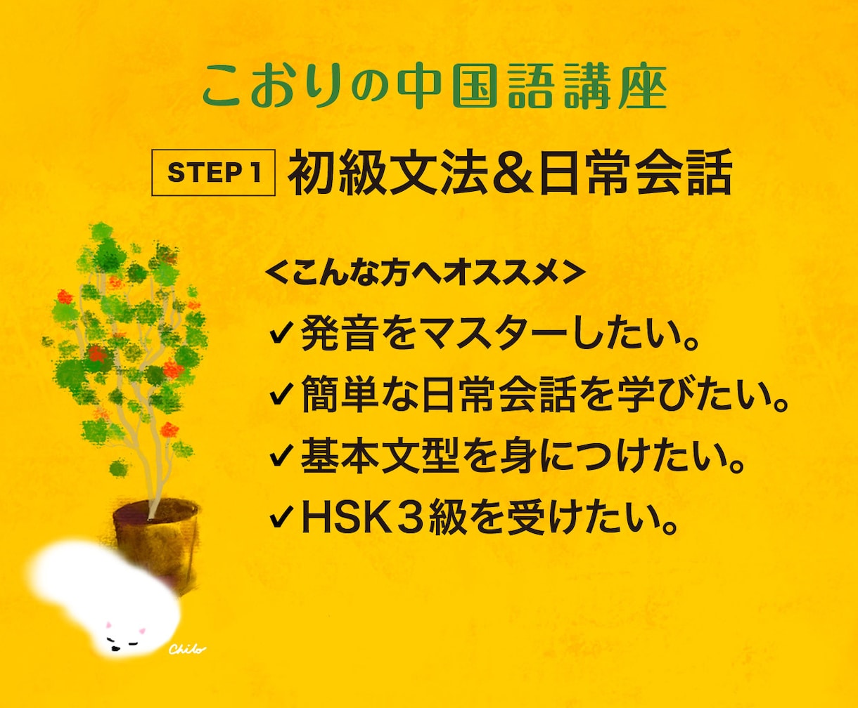 STEP1　中国語初級文法＋日常会話が学べます HSK3級レベル、京都で宿を営むネイティブ講師。講師歴8年 イメージ1