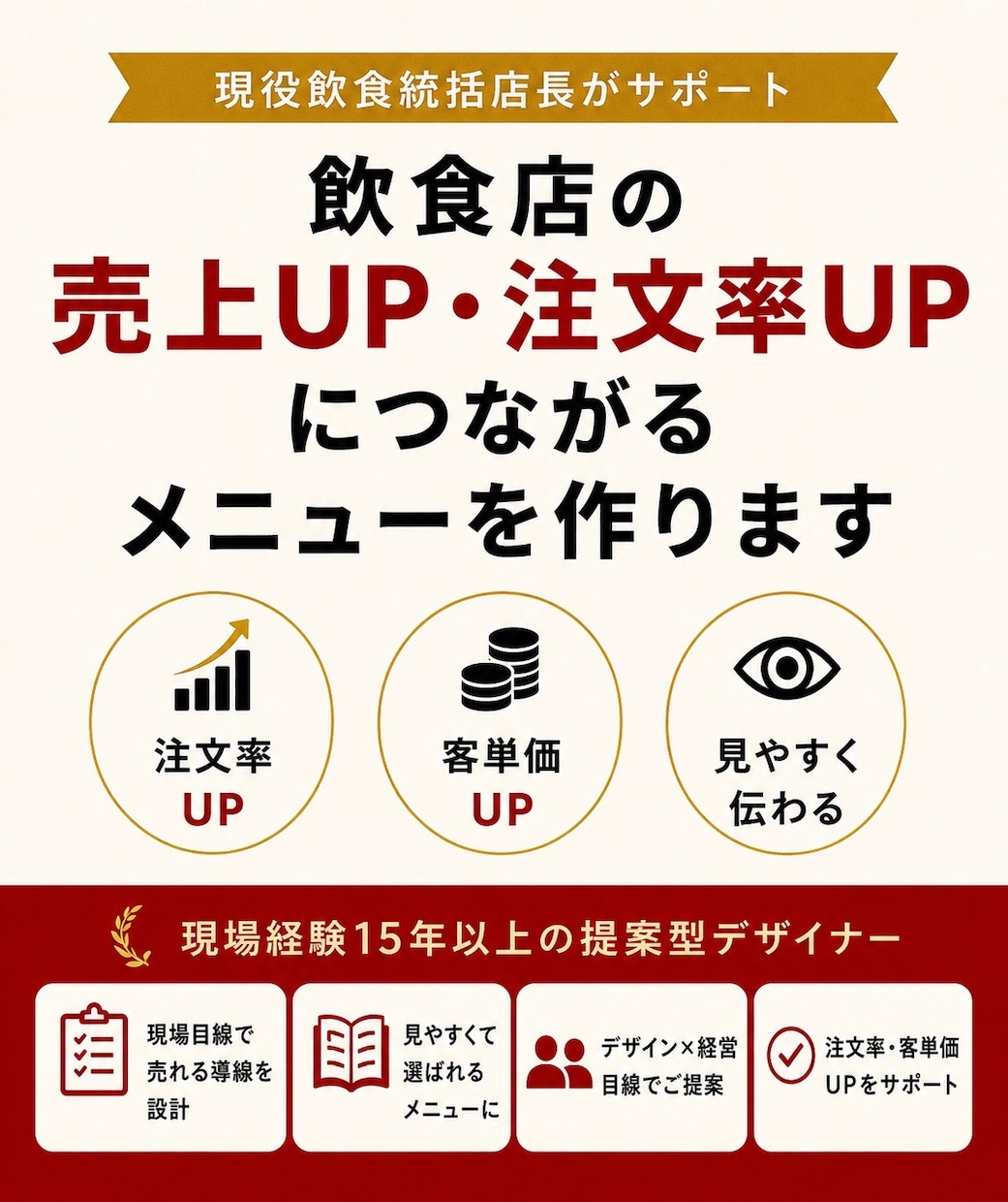 飲食店メニューを現役責任者が売れる形に改善します 注文率アップ・見やすさ改善を現場経験者が診断 イメージ1