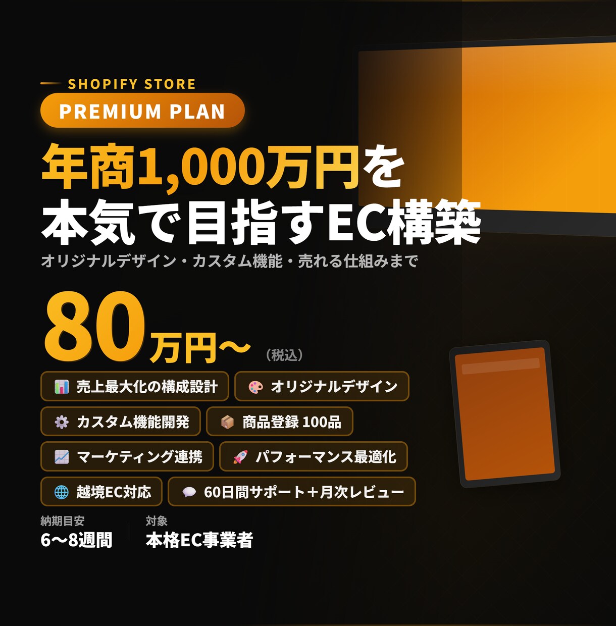 ShopifyでフルオーダーECサイト構築します 年商1,000万円を目指す方へ。オリジナルデザイン＋戦略設計 イメージ1