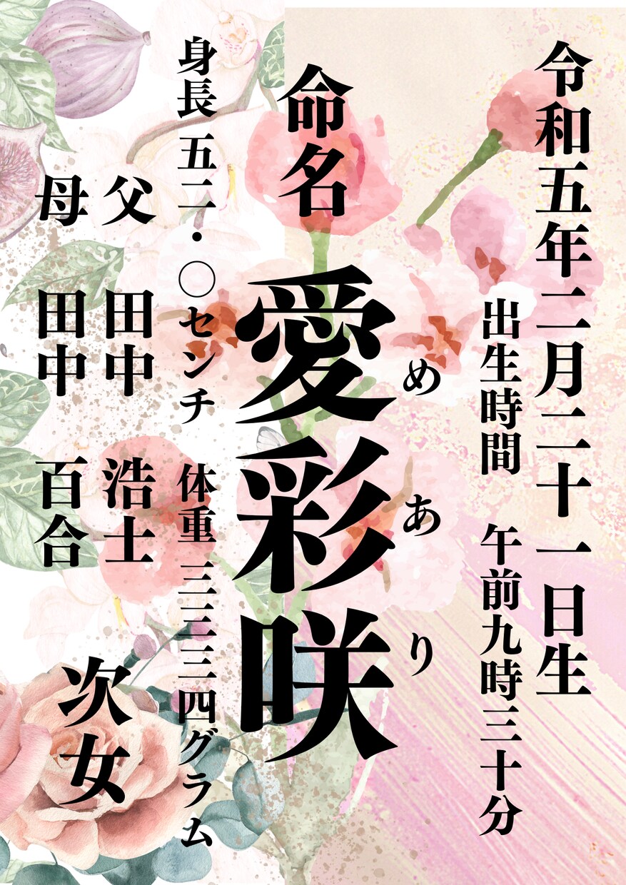 セミオーダー　お洒落なインテリア命名書　作成します センス抜群♡大切なお子様のお名前を末長くお部屋に飾りませんか イメージ7