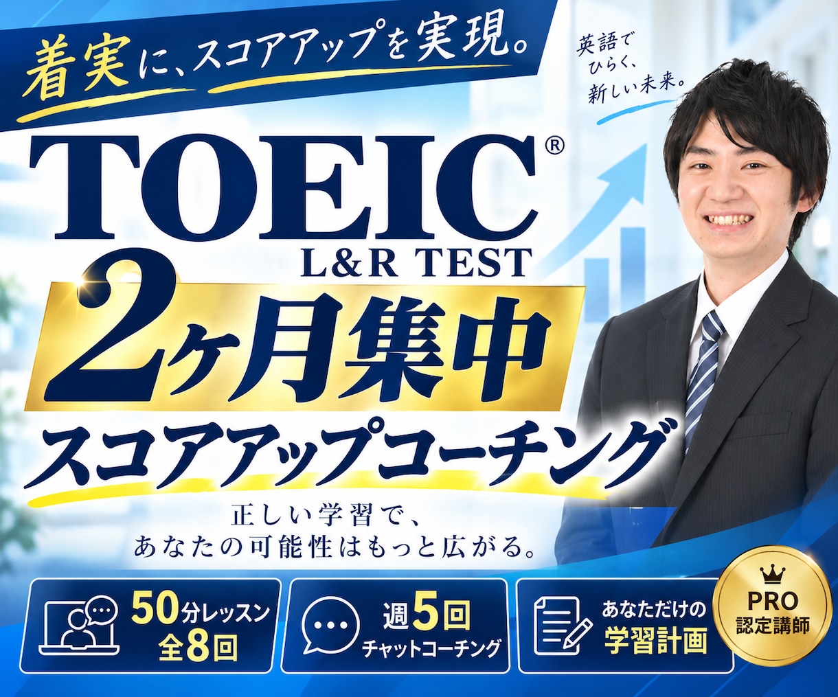 2ヶ月集中！TOEICスコアアップ実現します レッスン8回＋週5回進捗チェックの寄り添い英語学習サポート イメージ1