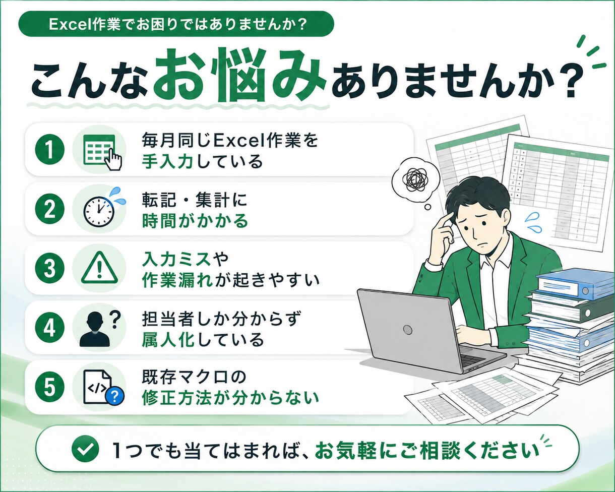 Excelマクロ・VBAで業務を自動化します 転記・集計・帳票作成を効率化します イメージ2