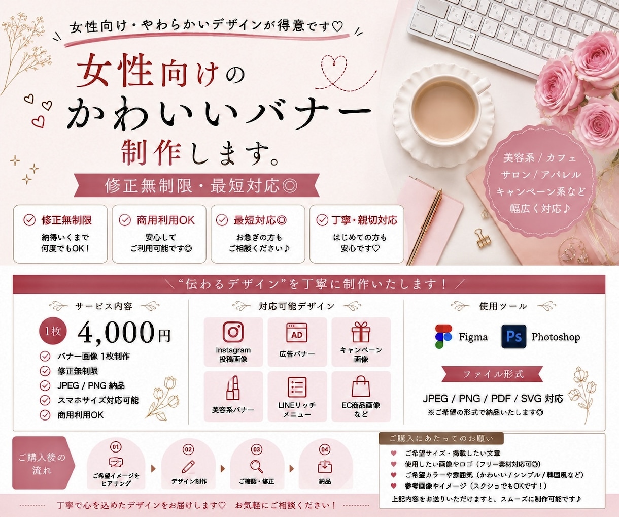 目を引く女性向けバナー制作します 女性向けのかわいいバナー制作します！修正無制限・最短対応◎ イメージ1
