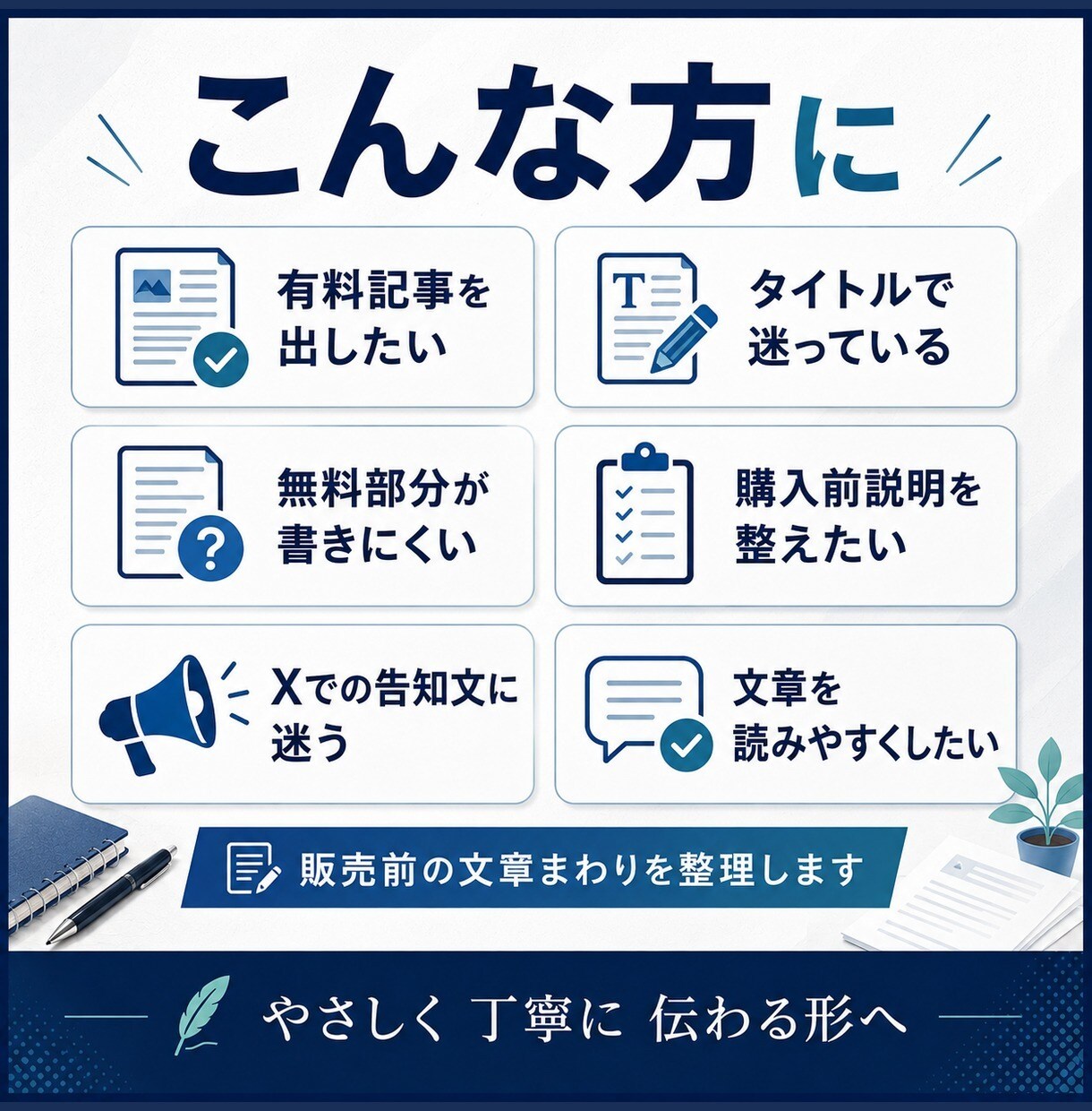 有料記事の販売文とX告知文を整えます タイトル～購入前説明まで読みやすく伝わる文章に整えます イメージ2