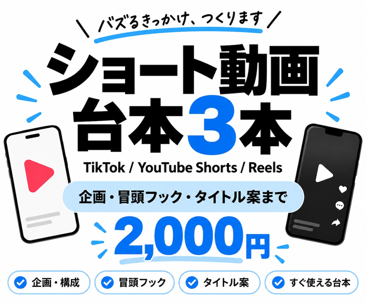 ショート動画の台本を3本作ります 企画から冒頭フック・タイトル案までまとめて対応 イメージ1