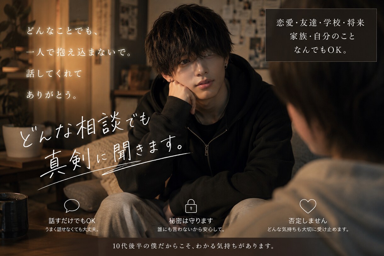 10代後半男がいろんな方の相談乗ります 若さを武器に色々な人の相談乗らせていただきます！！ イメージ1
