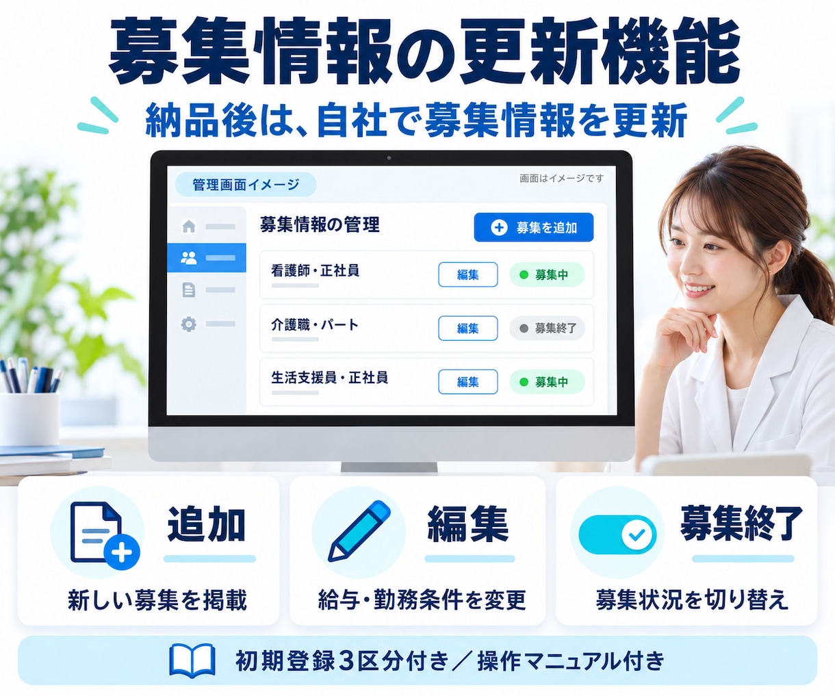 医療・介護・福祉専門の採用サイトを制作します 職場の雰囲気と働き方を伝え、見学・応募しやすい導線を設計 イメージ6