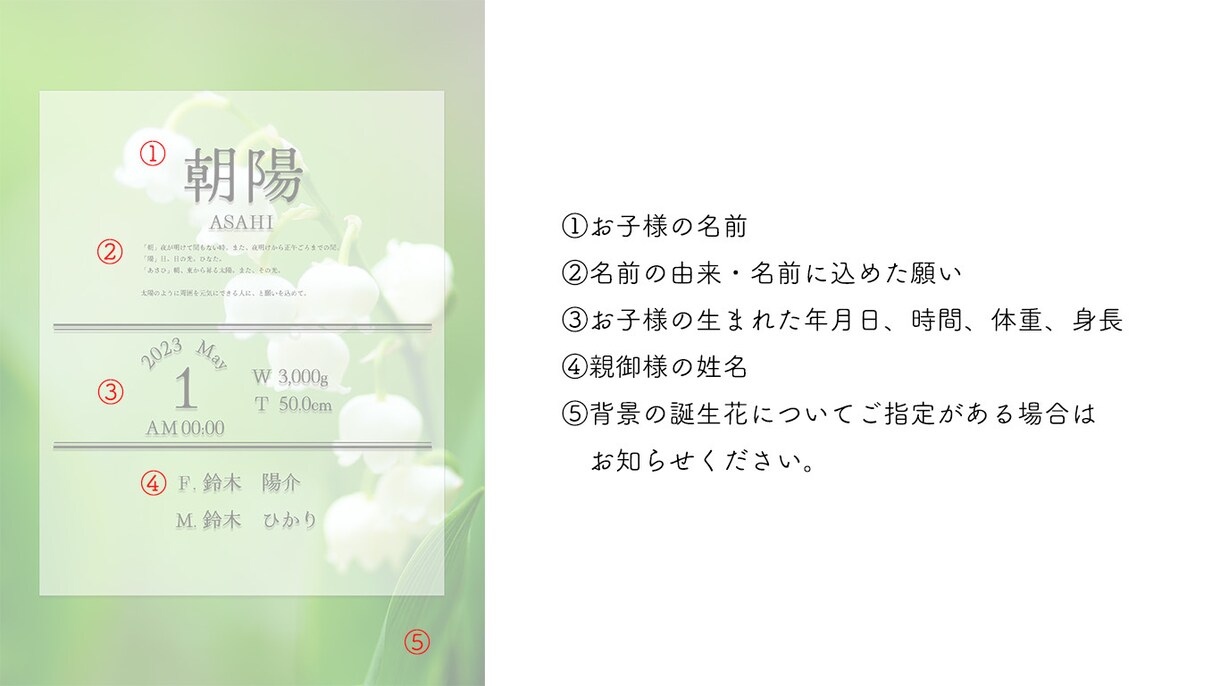 誕生花のデジタル命名書作成します おしゃれな命名書を探している方へ イメージ3