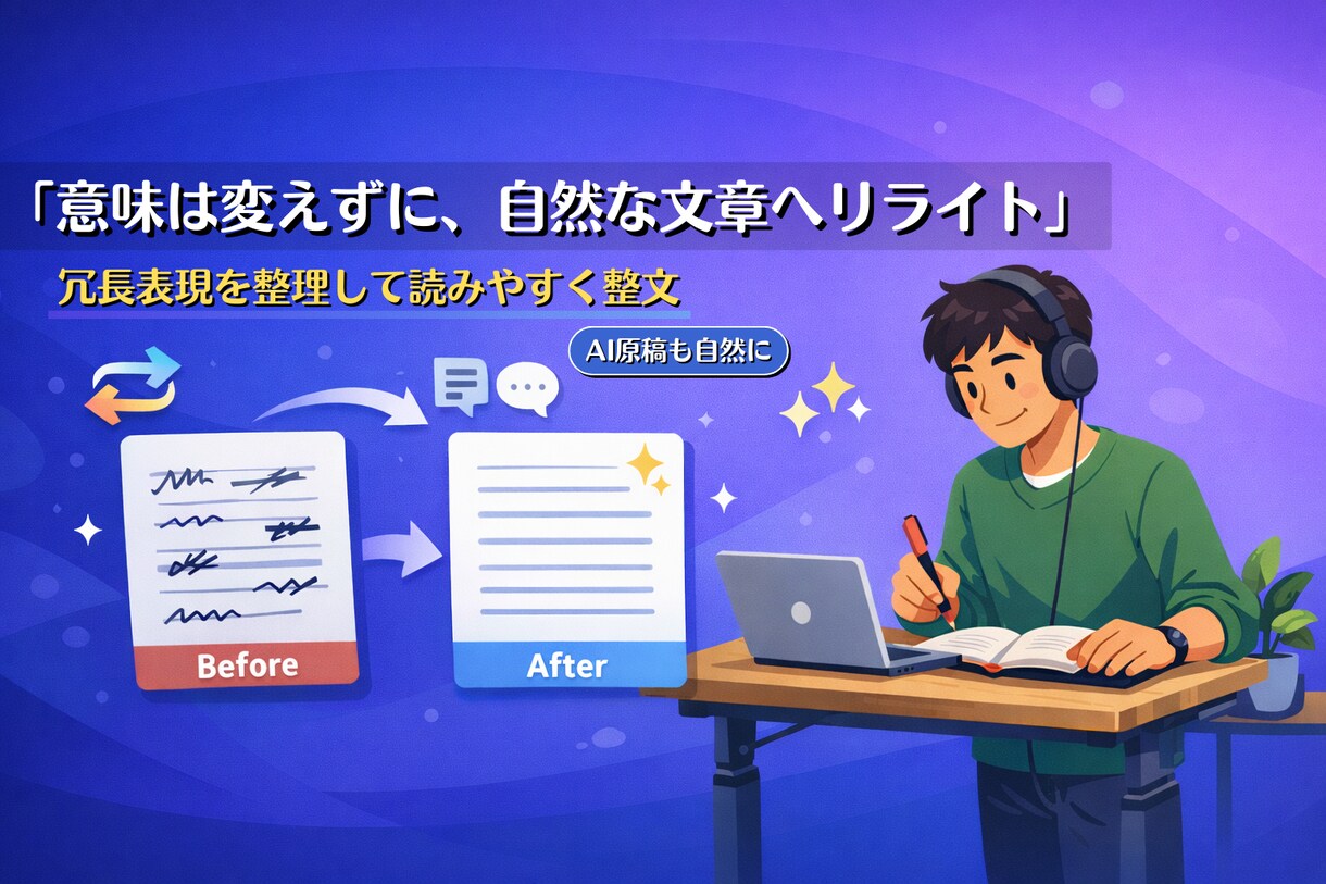文章を丁寧に分かりやすくリライトします 原稿の仕上げ・自然な文章ならお任せください イメージ1