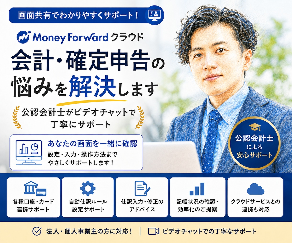 マネーフォワードクラウド会計の悩みを解決します MF会計・確定申告の使い方を公認会計士が画面共有でサポート イメージ1