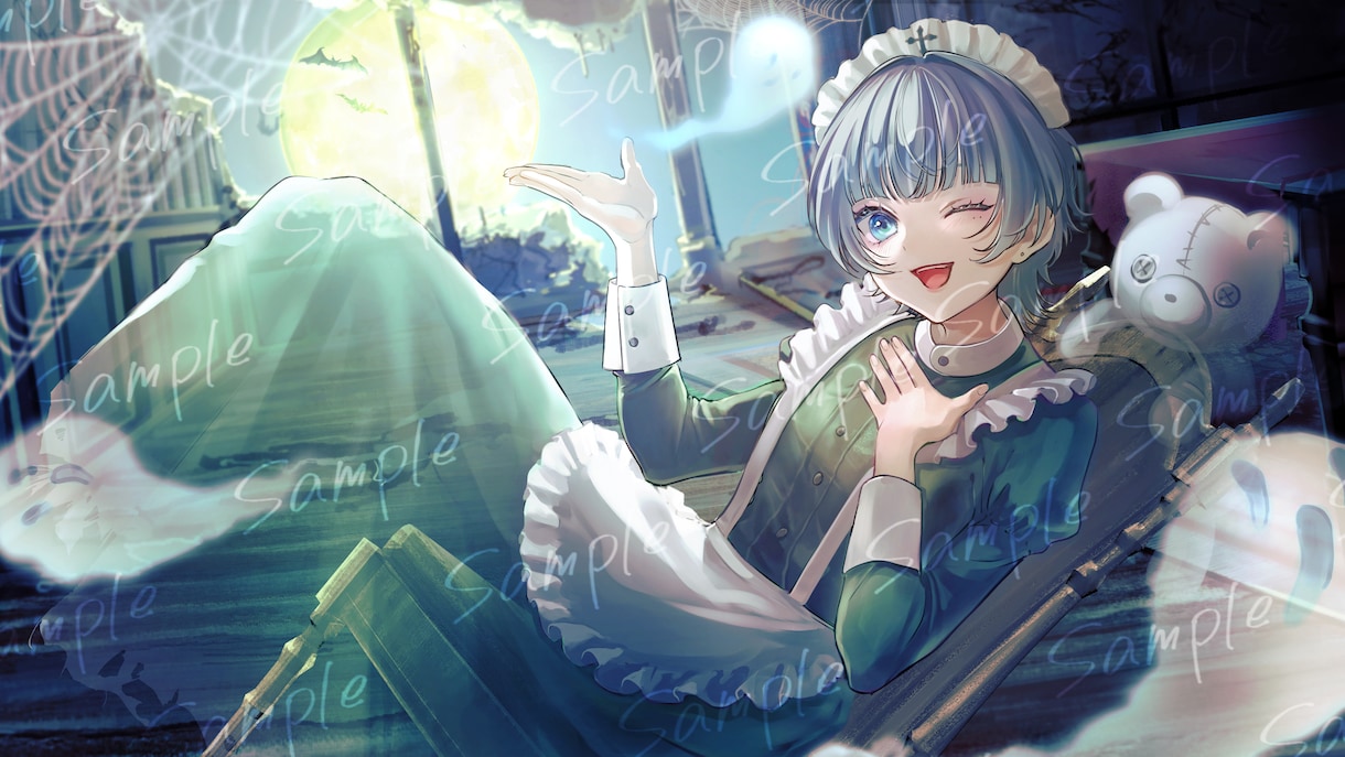 期間限定！ハロウィンイラスト量産企画します サムネにも素材でも使える！洋館メイドさんオバケ仮装 イメージ5