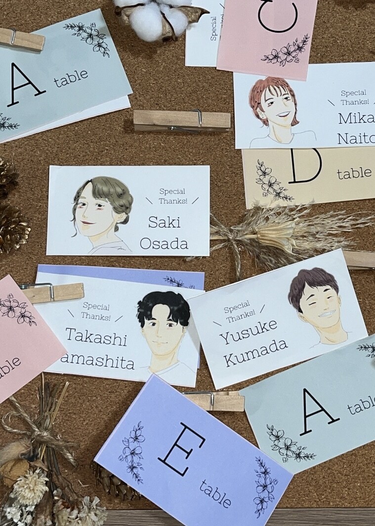 ゲストの似顔絵入りエスコートカードおつくりします ゲストにプチサプライズ！特別なアイテムで素敵なウェディングを イメージ7