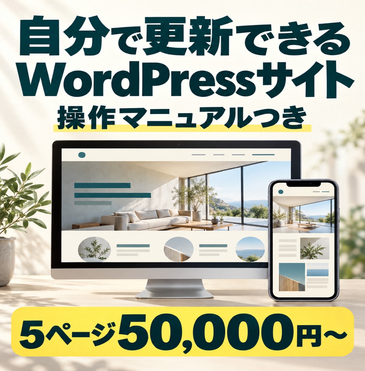 WordPressで自分で更新できるHPを作ります 5ページ・スマホ対応・フォーム・操作マニュアルつき イメージ1