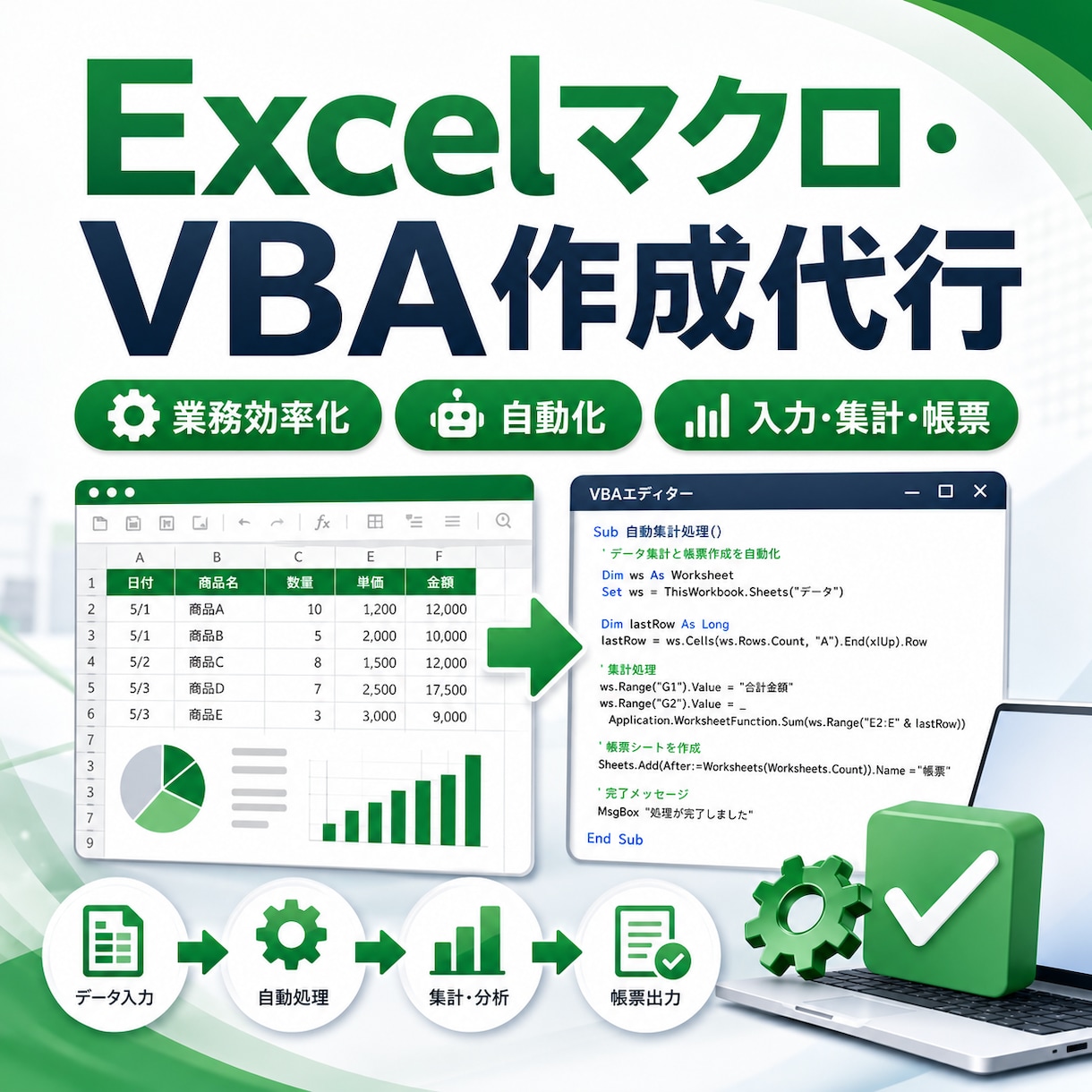 Excelの繰り返し作業をVBAで自動化します 面倒な手作業をボタン一発に。動作動画つきで安心 イメージ1