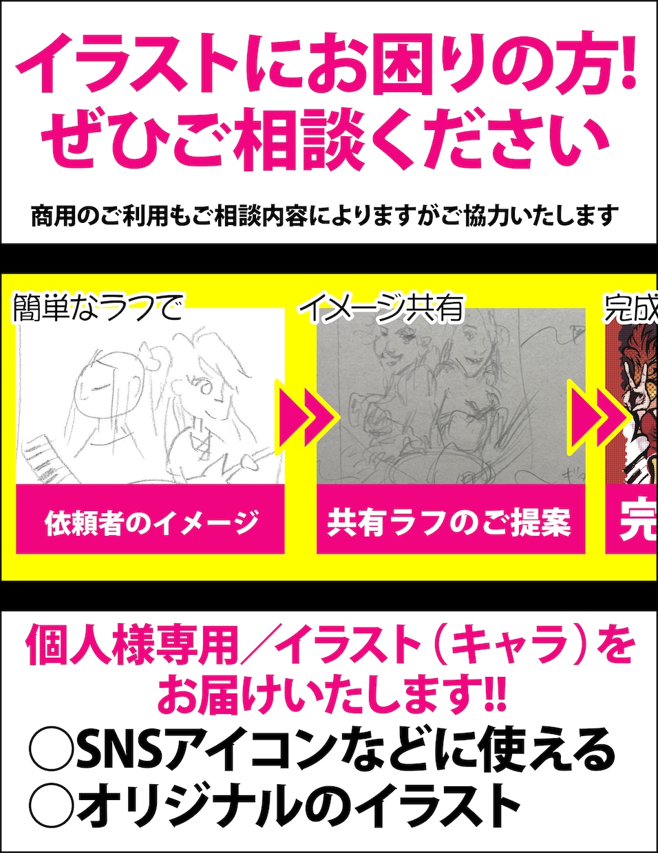 表情豊かなキャラクターとイキイキと描きます ご希望に合わせ仕上げまで丁寧に。用途やスタイルも柔軟に対応可 イメージ1