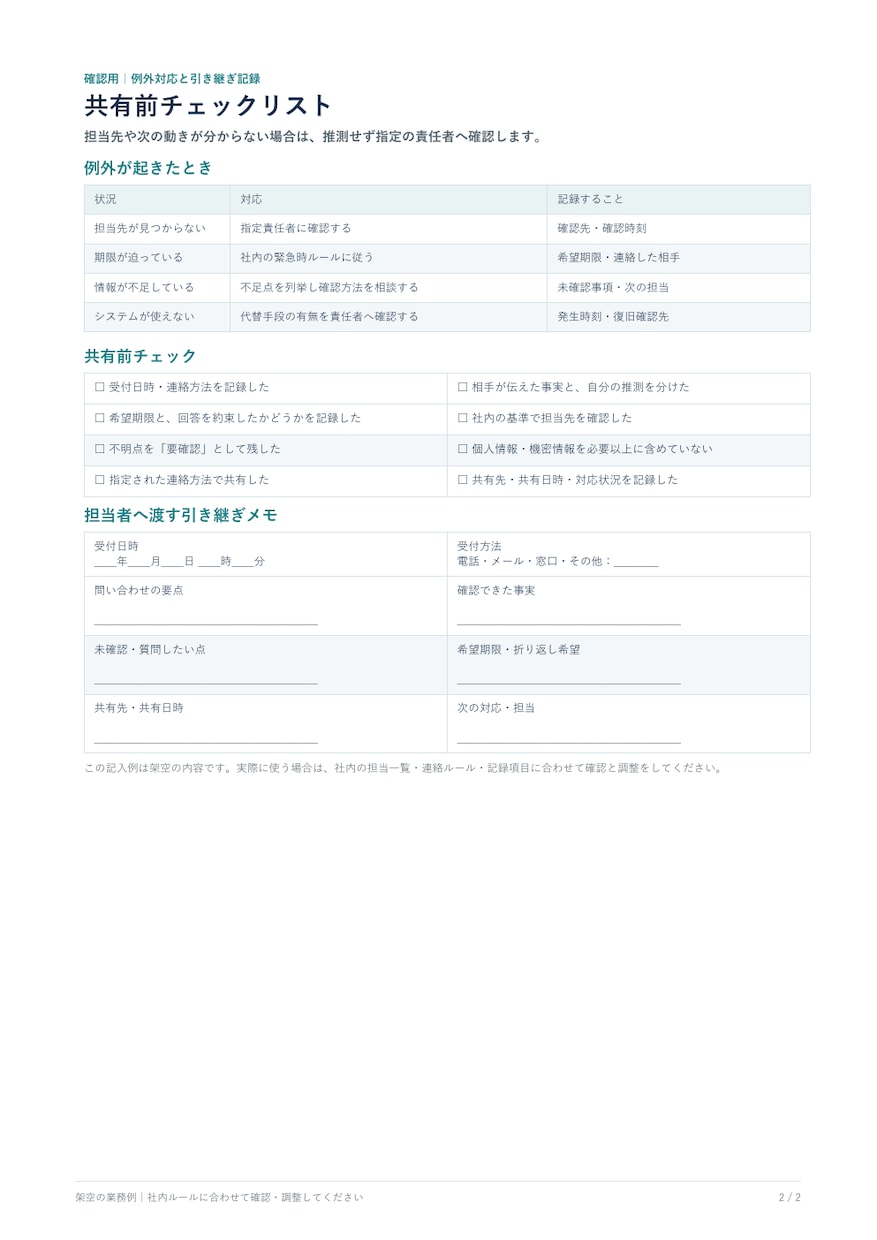 新人向け手順書とチェック表をメモから作成します 新人向け手順書とチェック表を作成｜A4 3ページまで イメージ4