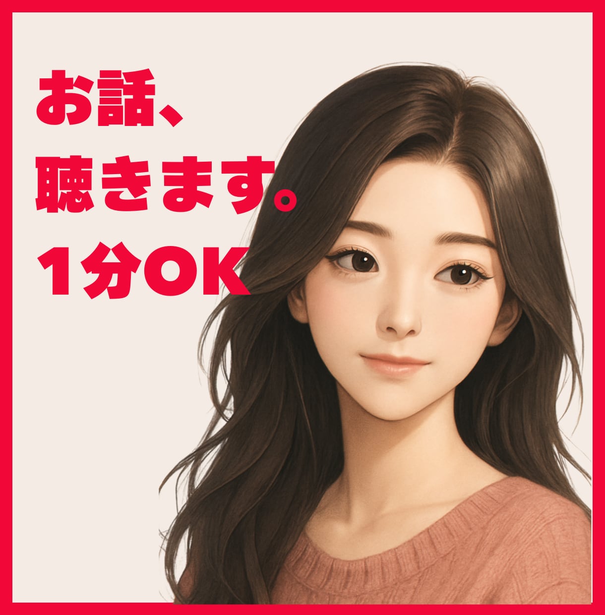 ちょっとだけでも☆人恋しいときお話し相手になります お試しOK☆愚痴・雑談・相談☆お気軽に電話くださいね イメージ1