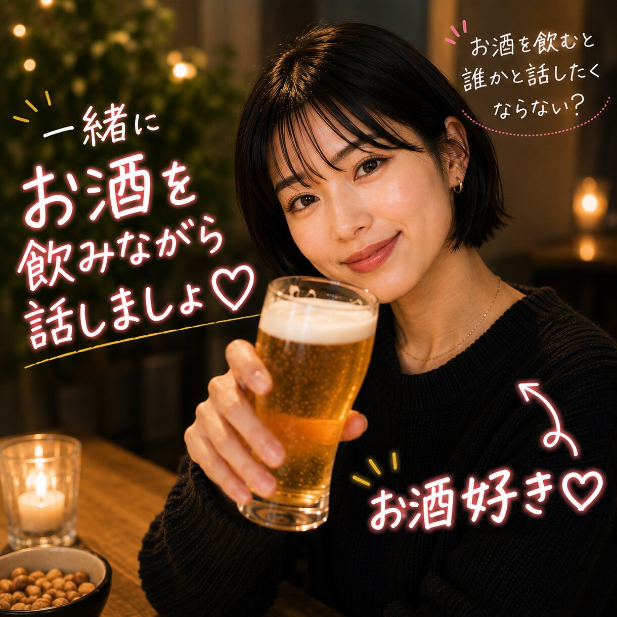 お酒飲むと誰かと話したくなりません？何でも聞きます お酒好きな私と飲みながら話しましょ！もちろんお酒なしでもOK イメージ1